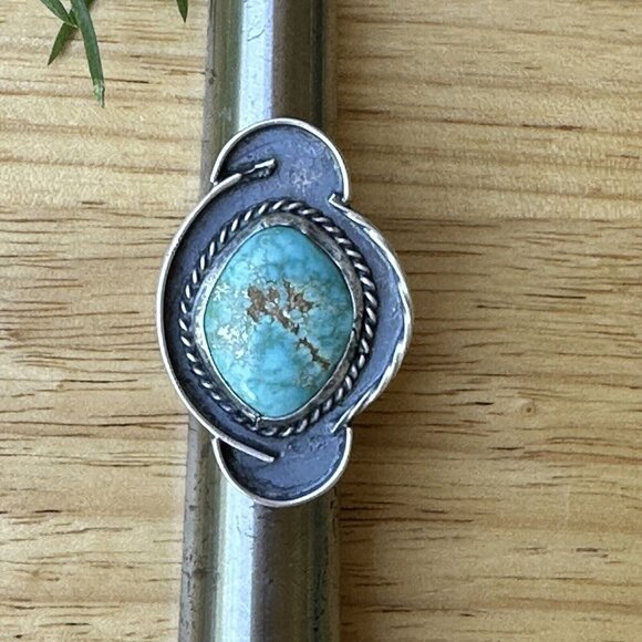 VTG‎ Old Pawn Native American Ring Size 5 Blue Royston Turquoise Stone Sterling - Picture 3 of 8